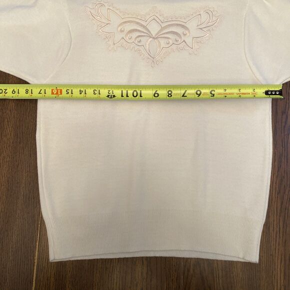 Winona Knits Vintage Sweatshirt Short Sleeve Embroidered Made In USA Cream - Picture 9 of 10